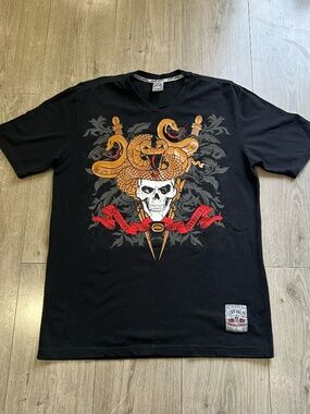 Ecko Unltd Skull Snake Graphic Y2K T-Shirt Men's Large Black Streetwear